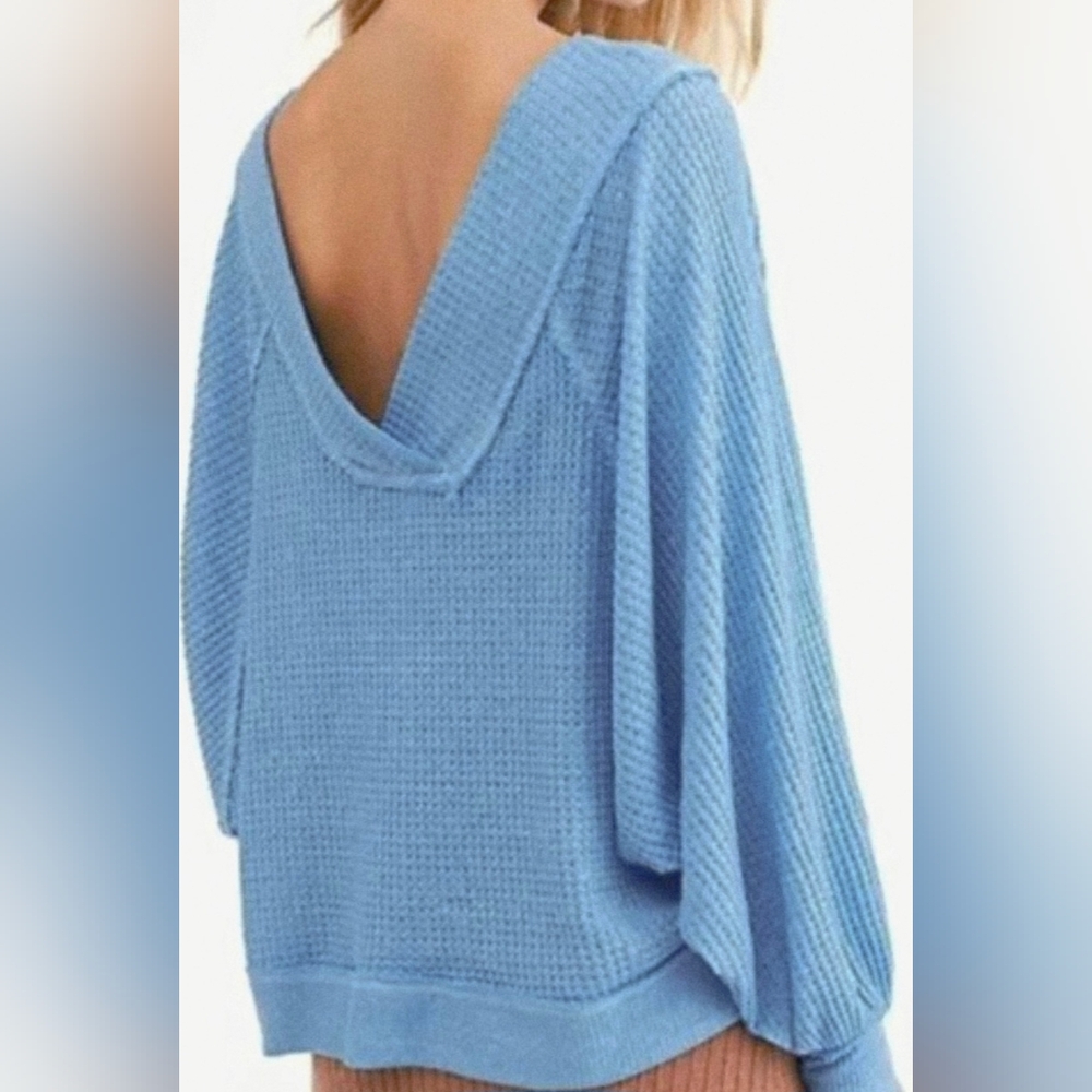 New Free People Blue Skies Thermal Sweater Waffle Dolman Sleeves Oversized Small